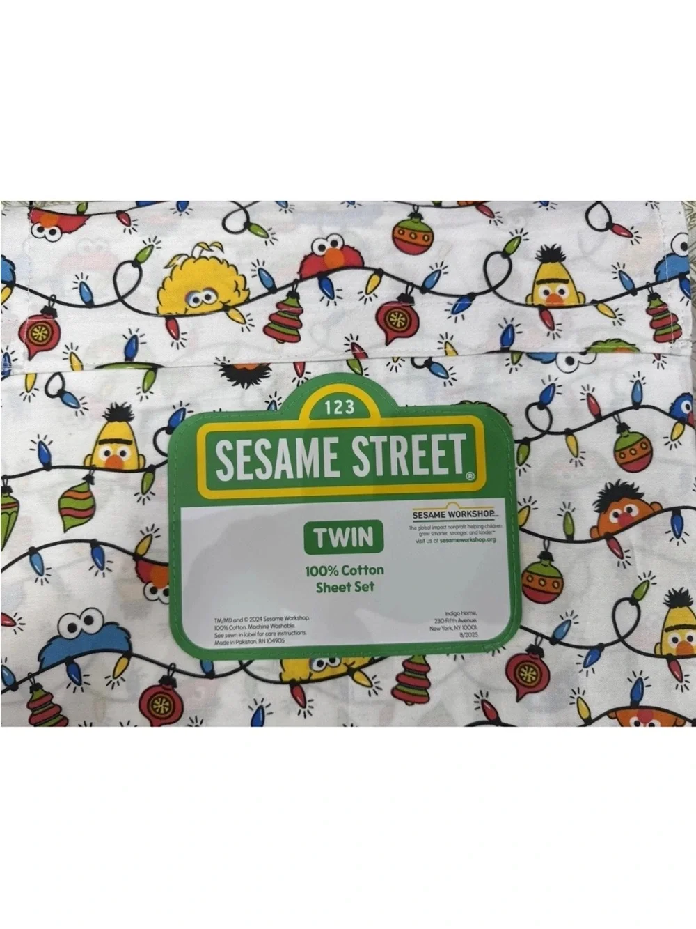 Sesame Street Christmas Lights Twin Sheet Set — 100% Cotton Holiday Bedding